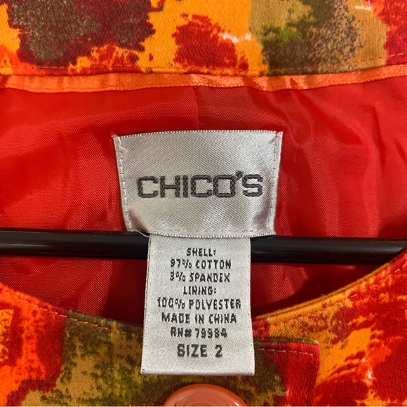 CHICO’S Chico’s Fall Cocktail Orange Red Floral Button Closure Blazer Size Large - Picture 13 of 13